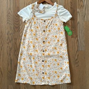 Btween Girls 3 Piece Set sz 10 Dress Shirt Scrunchie Floral Orange Beige Resort